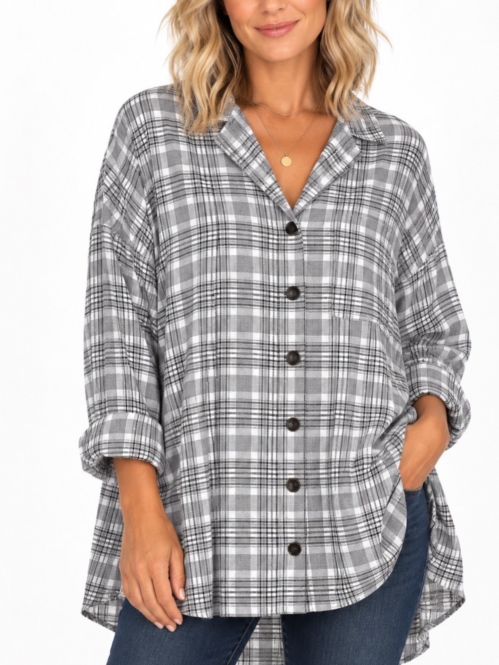 Show Me Your MuMu Lorolie Tunic Size Small New With Tags Oversized Plaid Crinkle